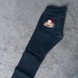 Evisu Dark Blue Straight Jeans with Embroidered Pocket